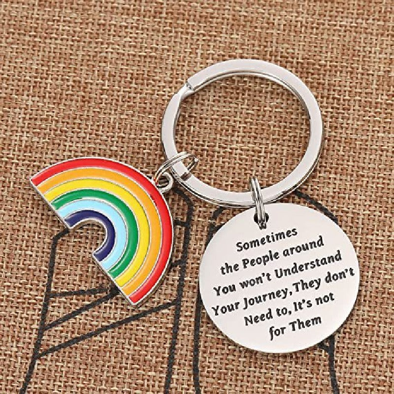 Rainbow Keychain Stainless Steel Arched Colorful Charm Inspirational 5