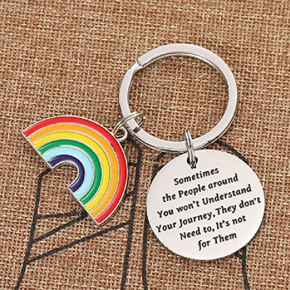 Rainbow Keychain Stainless Steel Arched Colorful Charm Inspirational 5