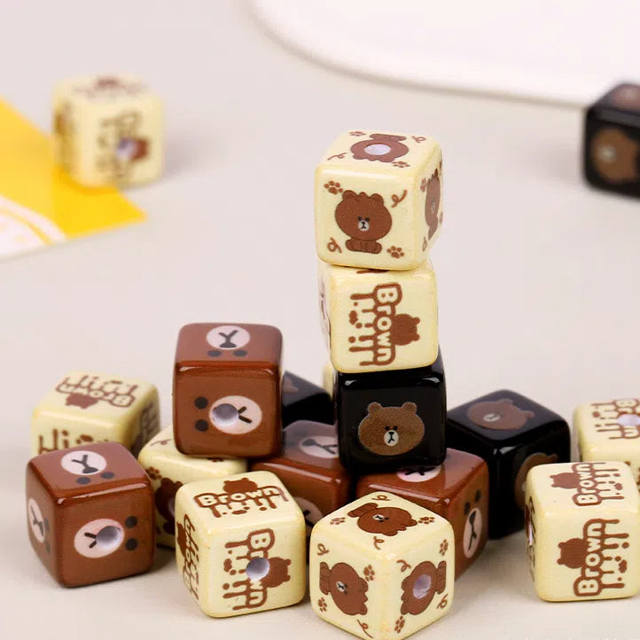 Printed Square Acrylic Beads 15mm Brown Bear Series 10pcs