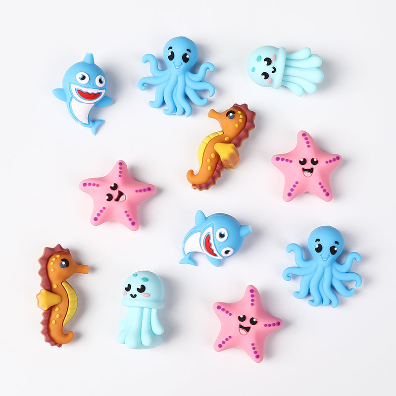 Silicone 3D Focal Beads Marine Animals Starfish and Seahorse Detailed Shapes 20pcs 3