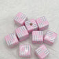 Printed Square Acrylic Beads 14mm Fresh Pink Tone 10pcs 8