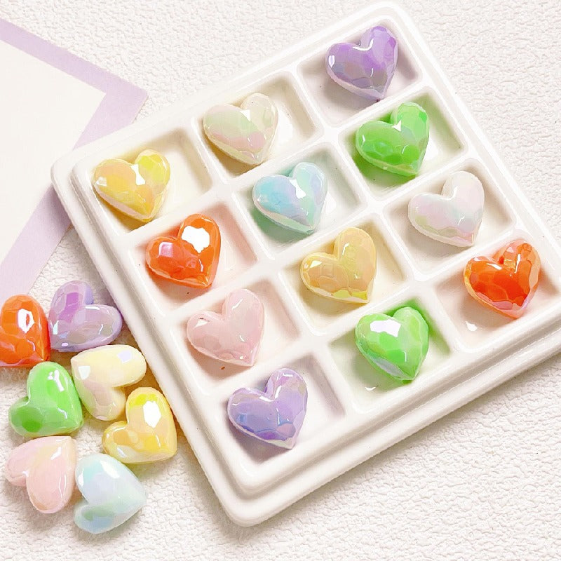 Faceted Heart Acrylic Beads 17.5mm Pastel Vibrant Mixed 10pcs