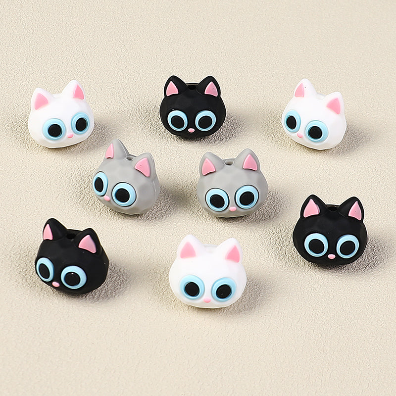  3D Large Eye Cat Heads Silicone Focal Beads 20Pcs 4