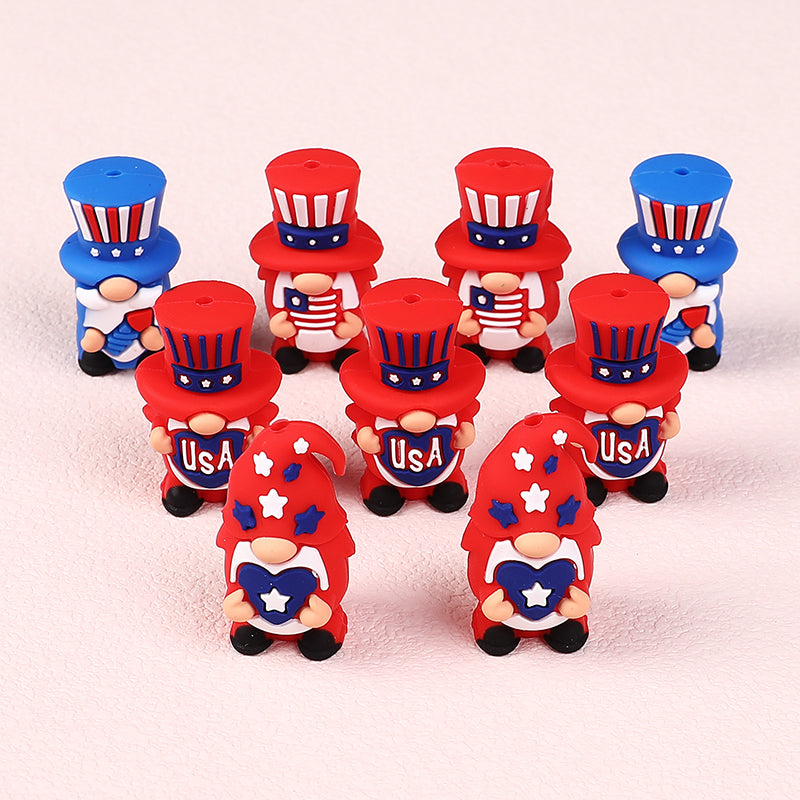 Silicone 3D Focal Beads Independence Day Dwarf USA Text Stars 20pcs