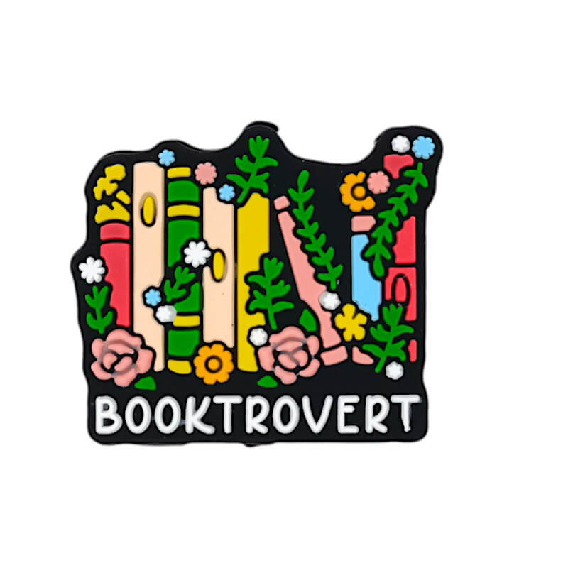 Silicone Focal Beads Booktrovert Colorful Bookshelf Floral with Text