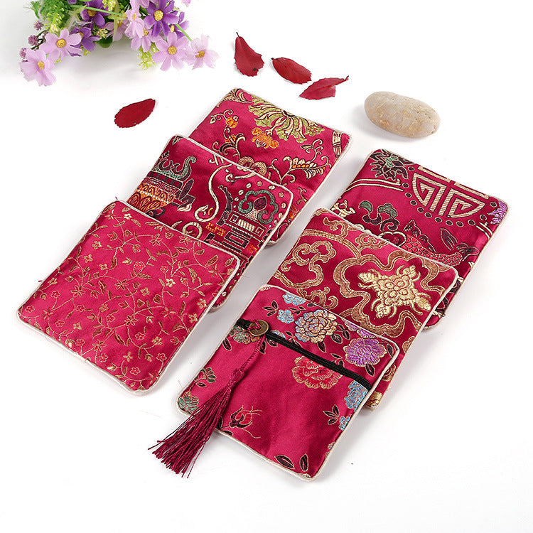 Vintage Chinese Style Brocade Zipper Cloth Pouch 11.5cm 1pc 6