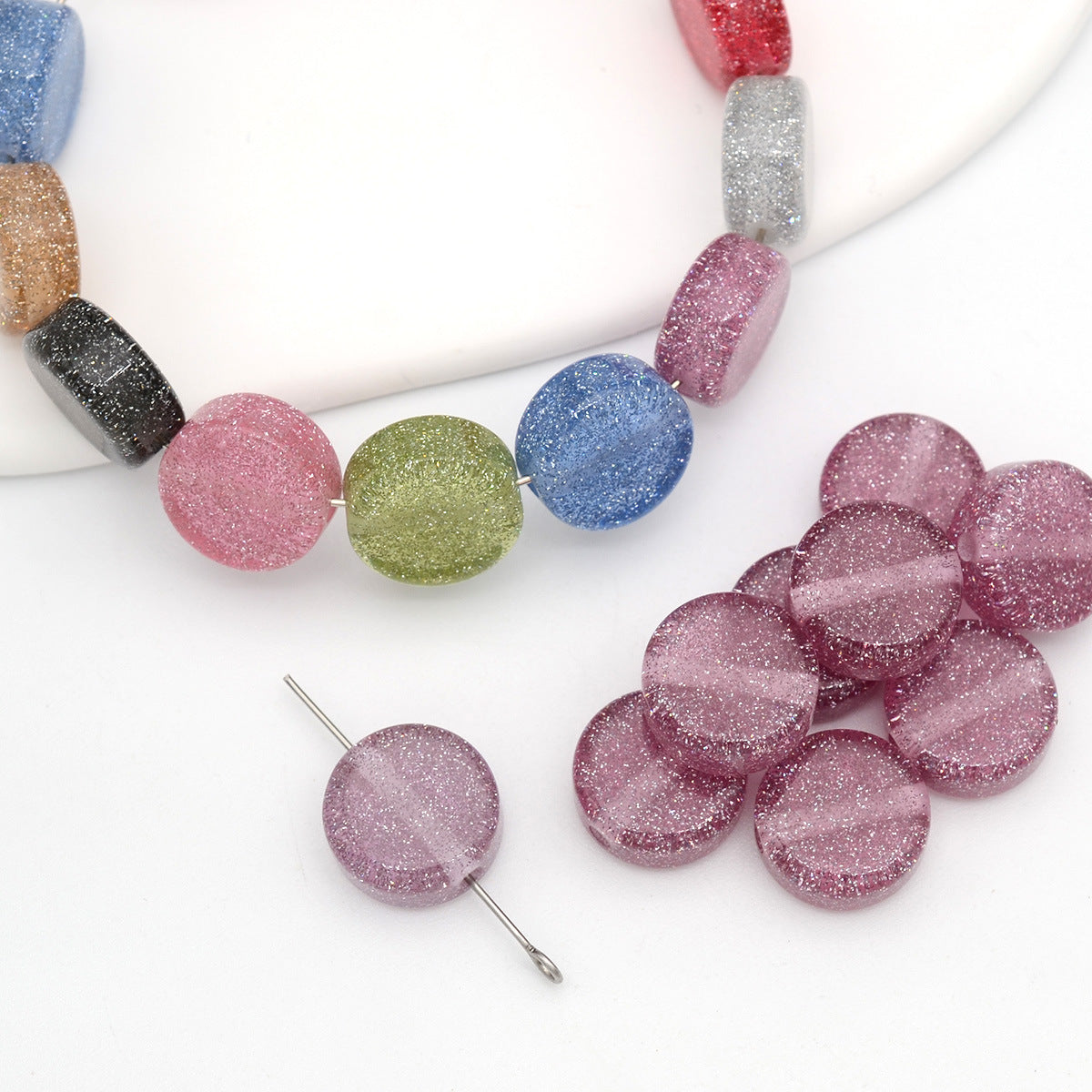 Glitter Flat Round Resin Beads 12mm Shiny Sparkle Colors 50pcs 12