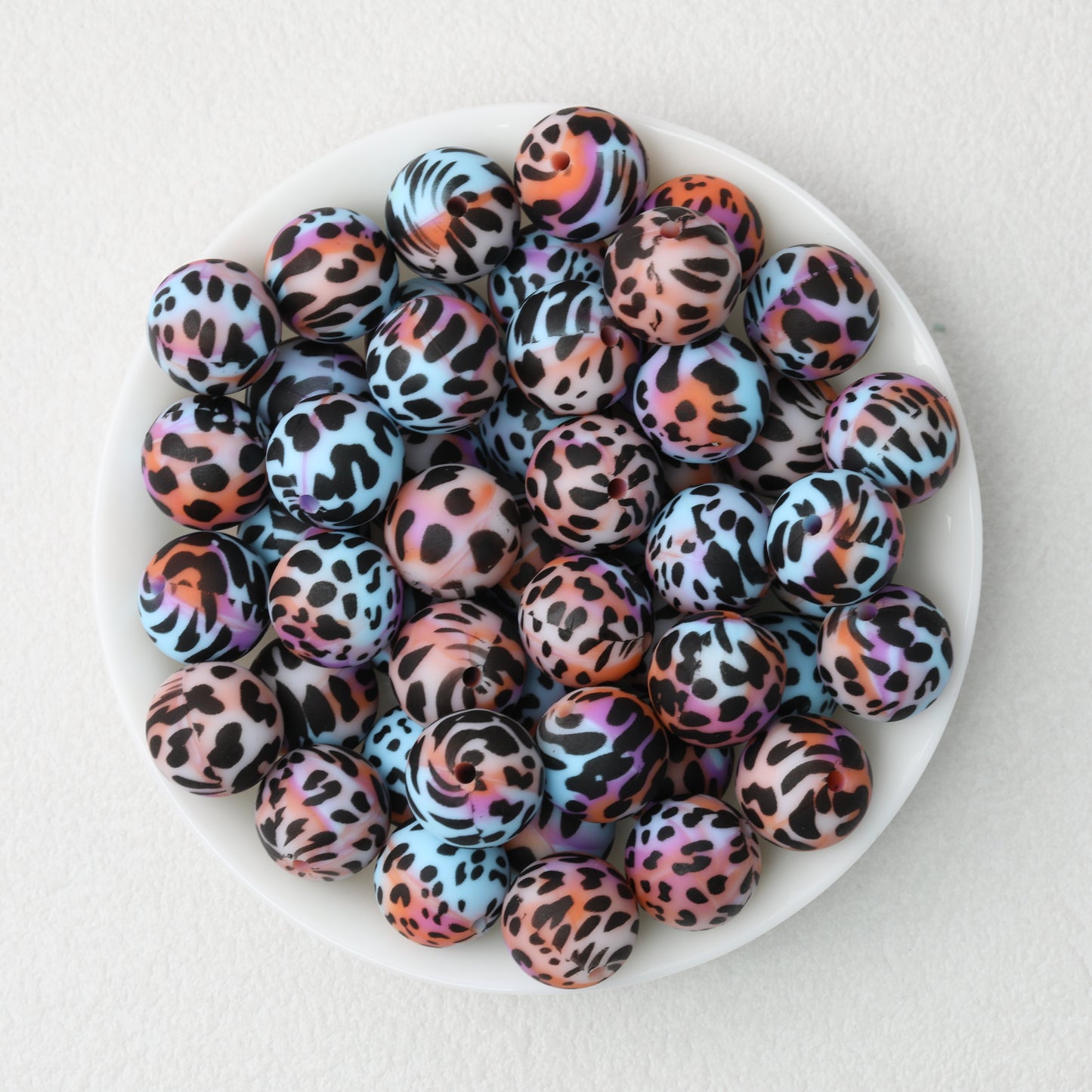 15mm Colored Leopard Print Round Silicone Beads 50pcs 6