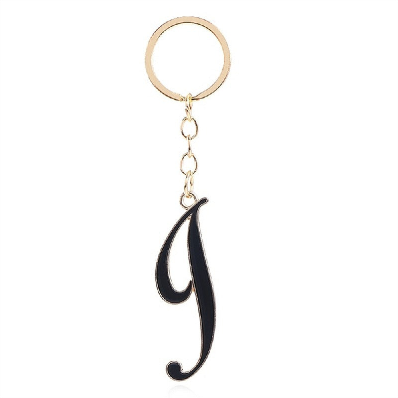 Metal Fashion Letter Keychain Black and Gold Script Design 14