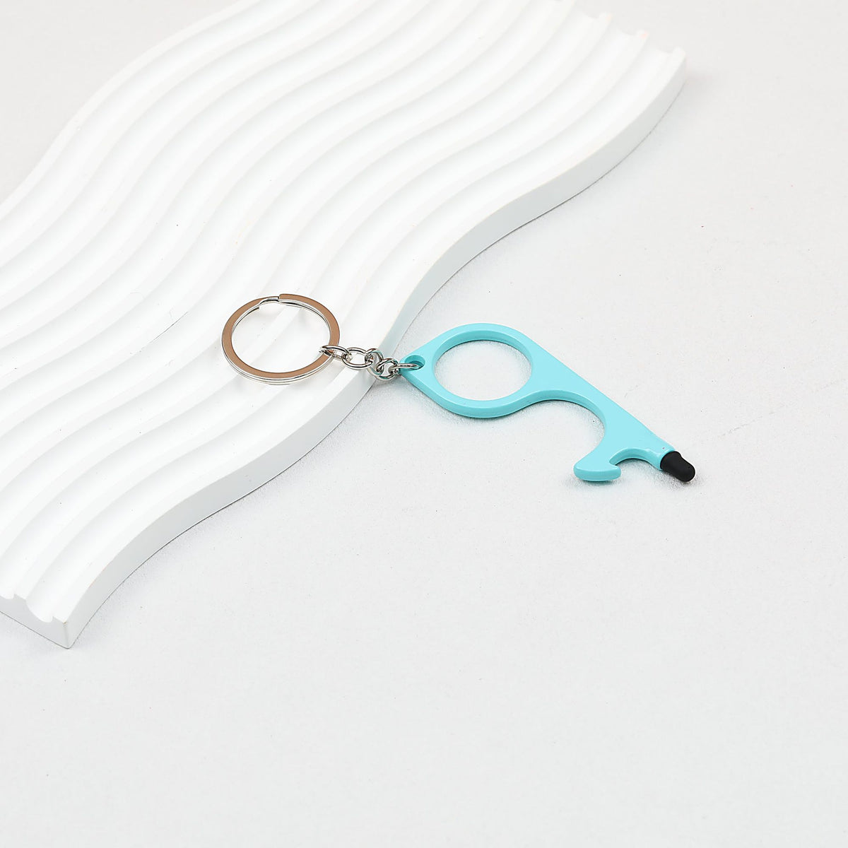 No Touch Door Opener Touchscreen Keychain Multifunctional Alloy - Lake Blue