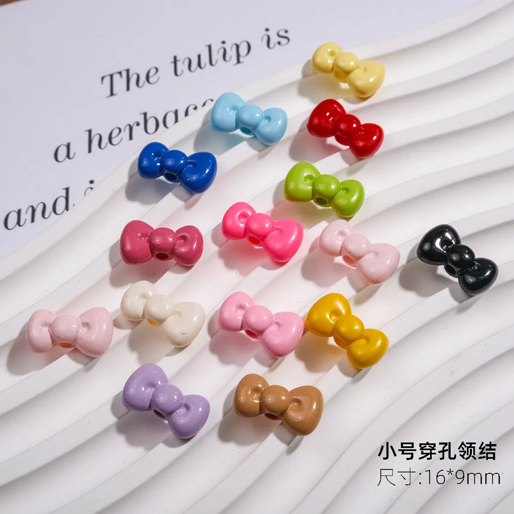 Painted Mini Bow Acrylic Beads 13mm Glossy Mixed Colors 50pcs 3