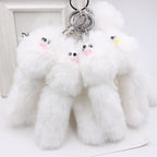 Plush Fox Keychain Soft White Faux Fur Curly Tail Animal Charm 2