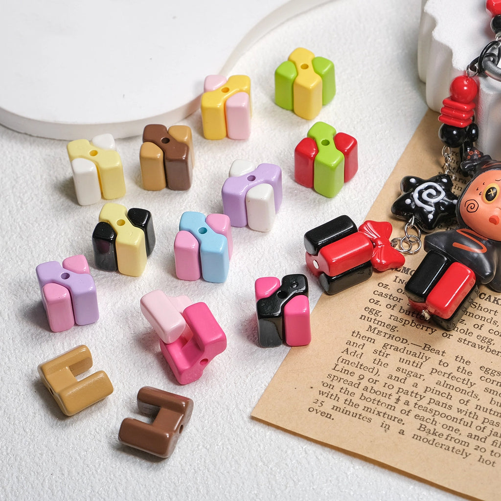 Square Acrylic Beads 14mm Building Block Part Mixed Colors 30pcs