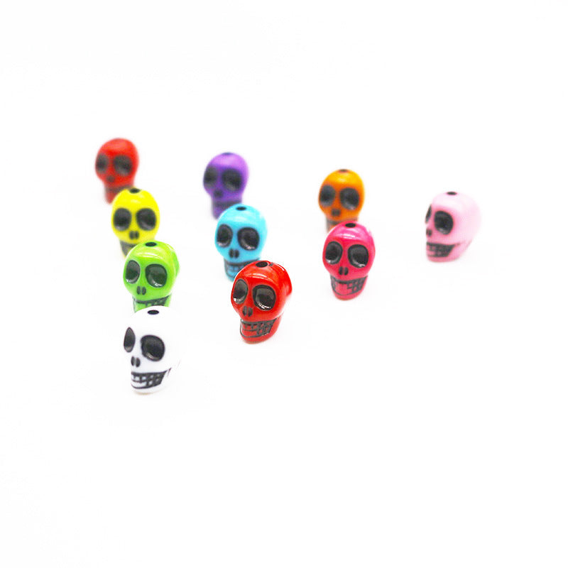 Painted Skull Acrylic Beads 13mm Halloween Baking 1pc