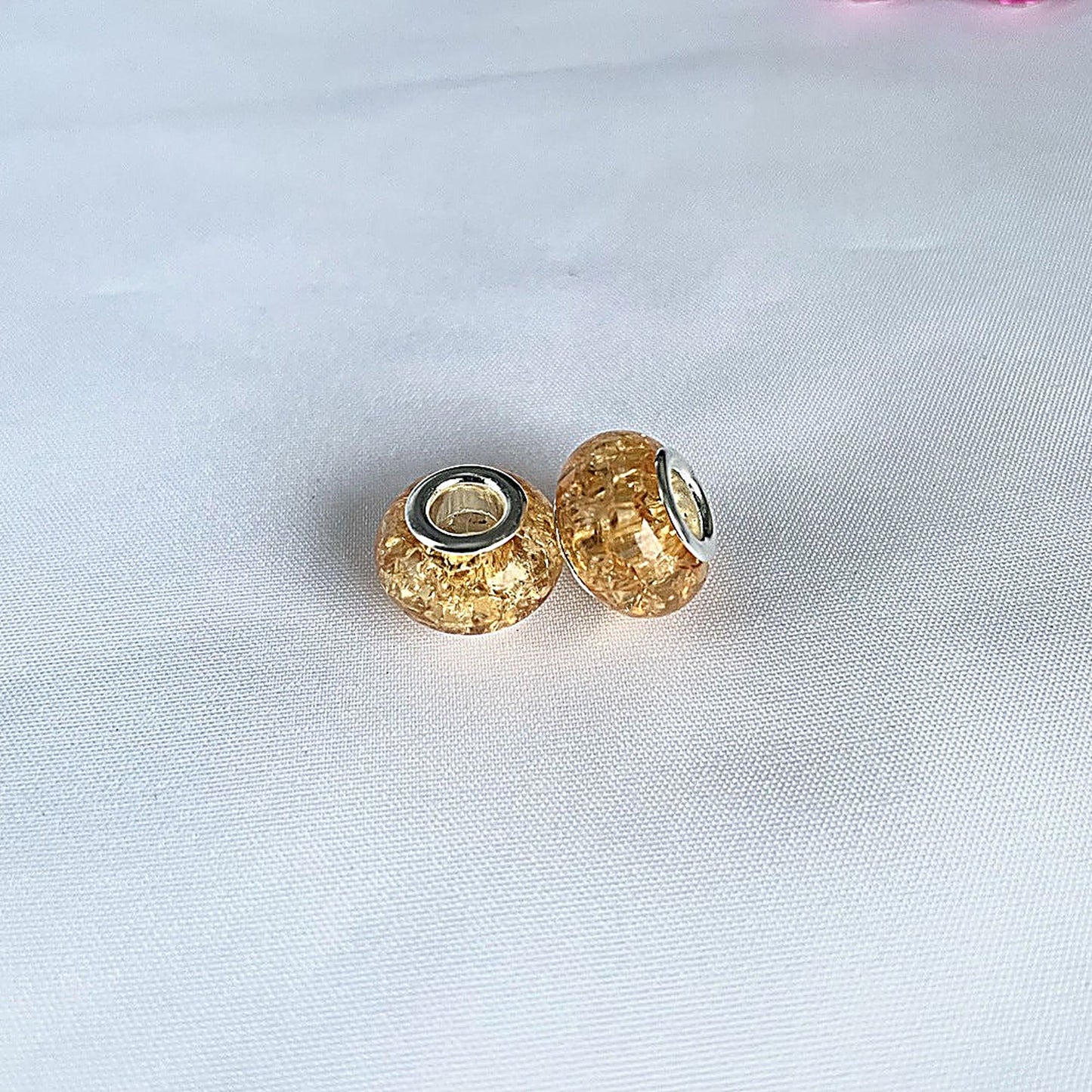 Acrylic Spacer Beads 14mm Crackle Large Hole 50pcs - Light brown