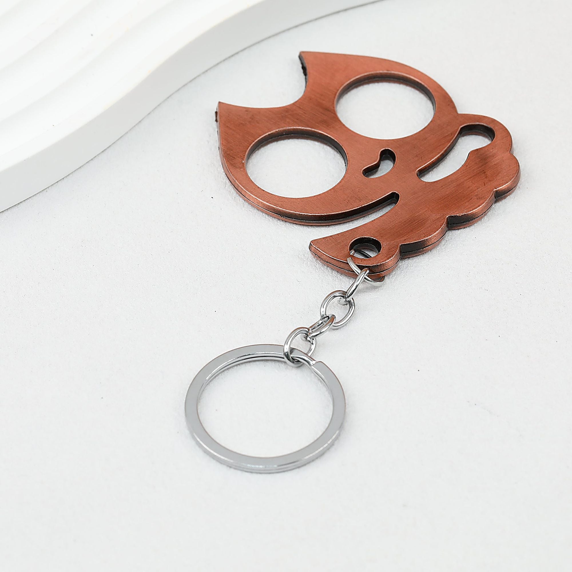 Cat Shaped Self Defense Keychain Survival Finger Clasp Compact - Copper