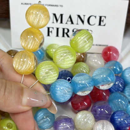 Color Changing Glitter Striped Round Resin Beads 16mm 10pcs 4