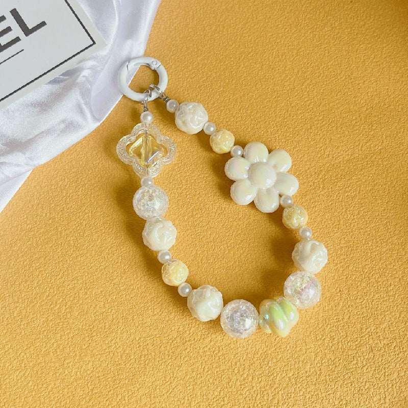 Acrylic Beaded Flower Keychain Pastel Colors Elegant Floral Charm 6