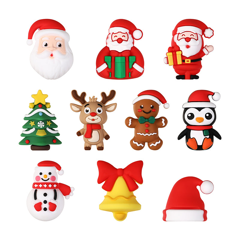 Silicone 3D Focal Beads Christmas Gingerbread Man Santa Claus Gift 20pcs 13