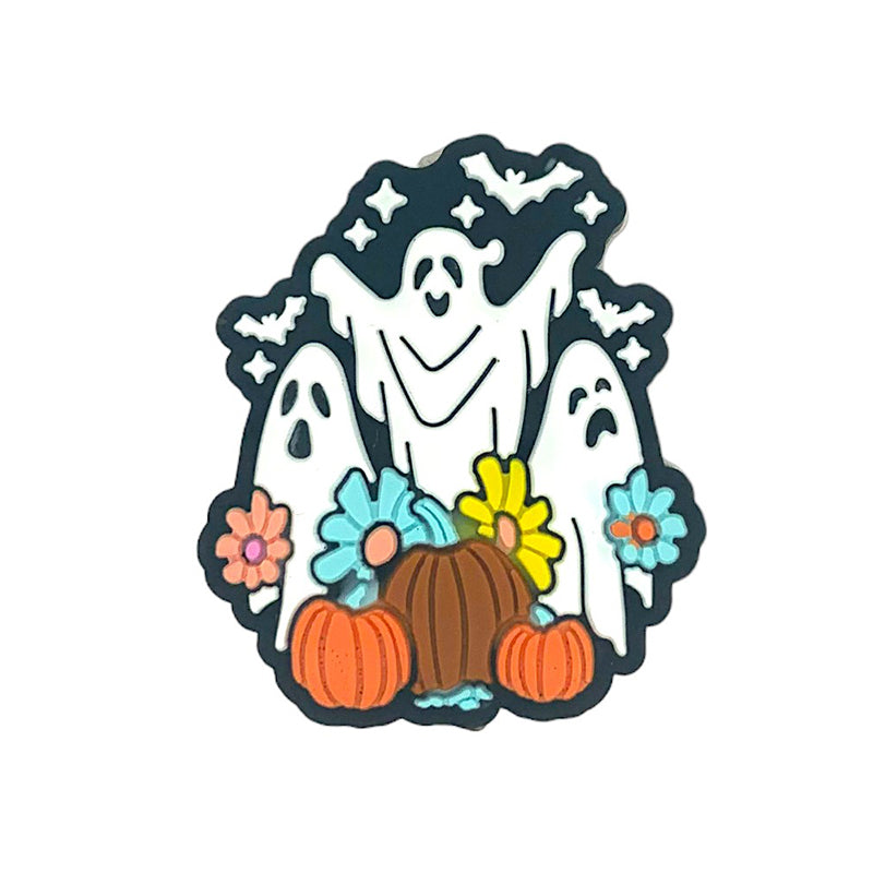 Silicone Focal Beads Halloween Ghost Pumpkin Daisy Black Background 20pcs