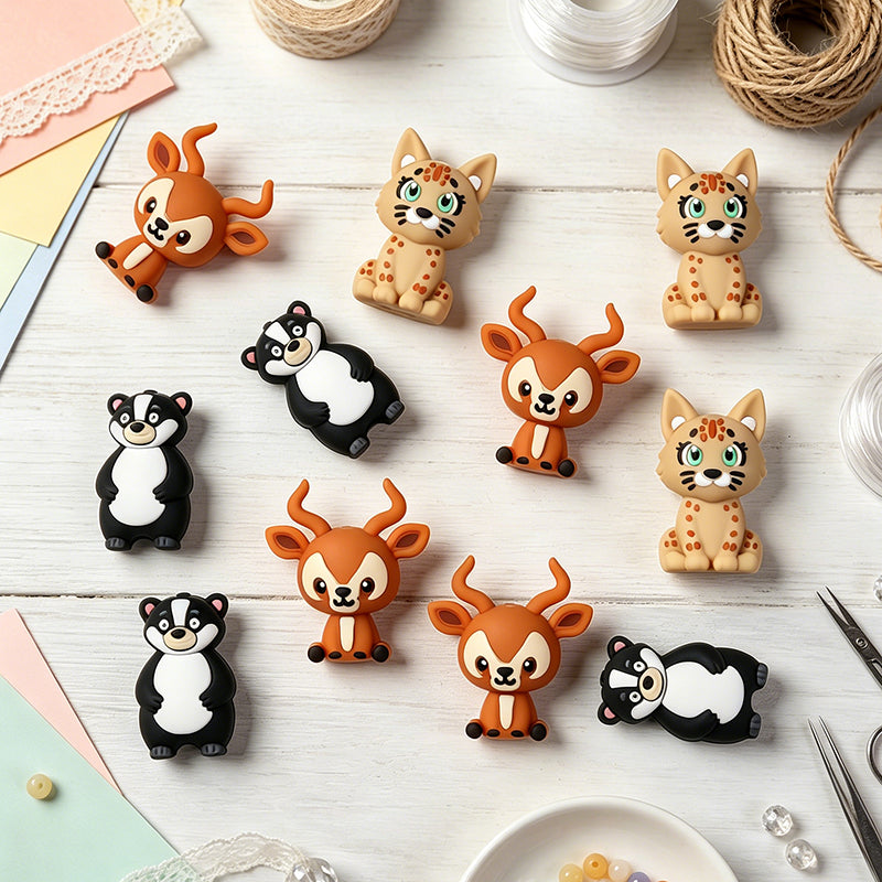 3D Wild Animal Silicone Focal Beads 20pcs 2