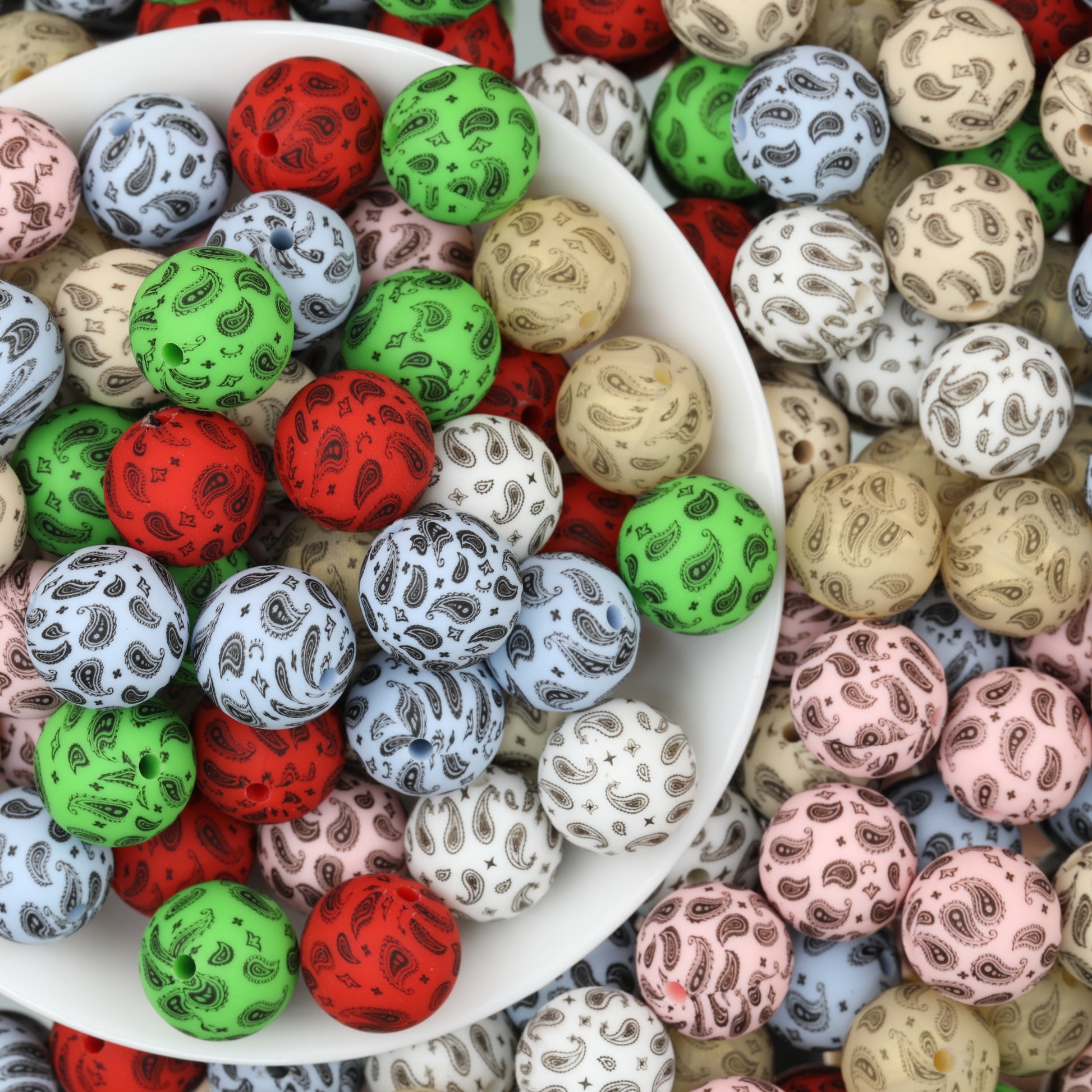15mm Paisley Pattern Priented Silicone Round Beads 50pcs
