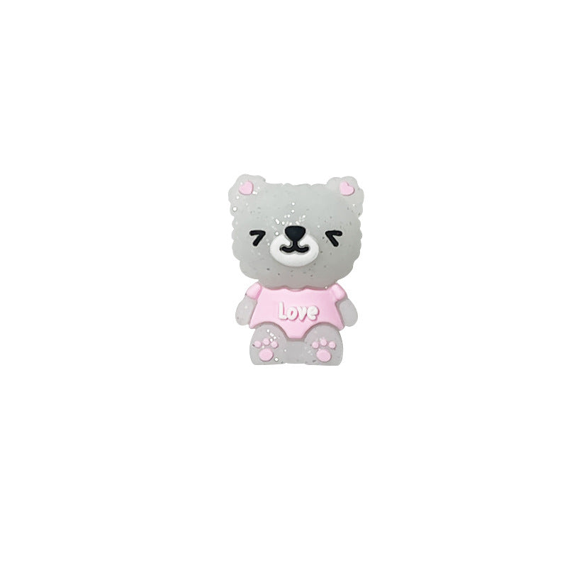 Silicone 3D Focal Beads Bear Luminous Winking Pink Love 20pcs