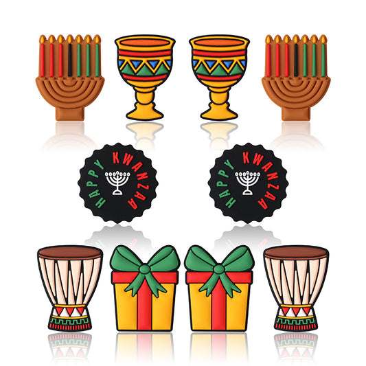 Silicone Focal Beads Kwanza Festival Candles Drums Gift Symbols 20pcs