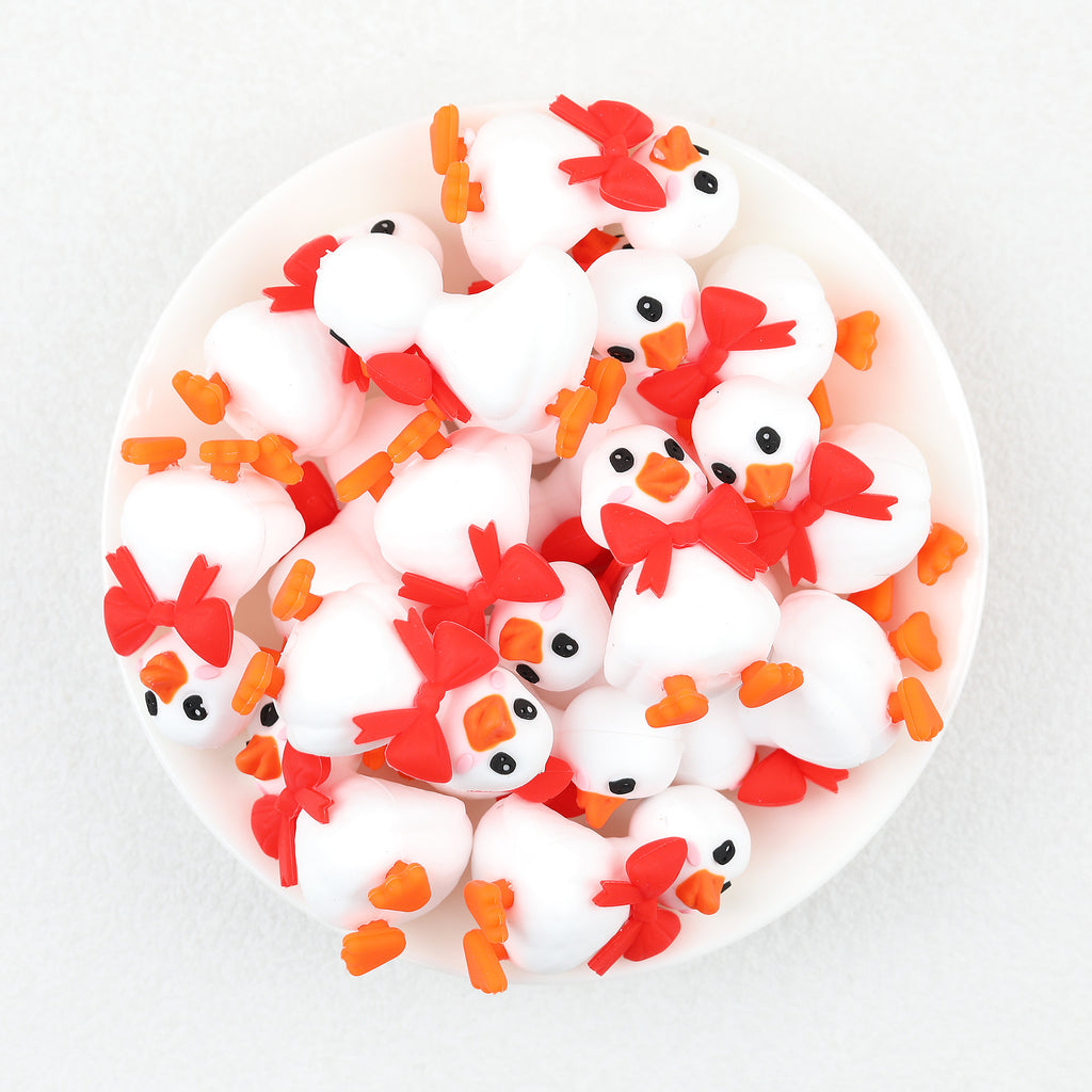  3D Red Tie White Duck Silicone Focal Beads 20Pcs 2