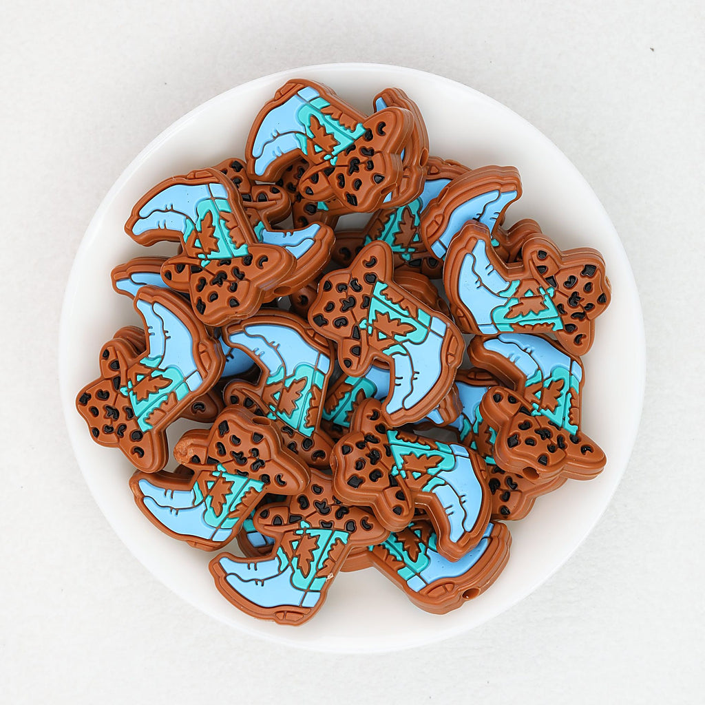 Cowboy Boot Blue Silicone Focal Beads 20pcs
