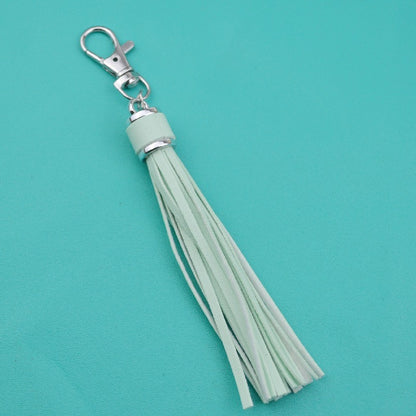 PU Leather Tassel Keychain 9cm Strips Silver Lobster Clasp 32