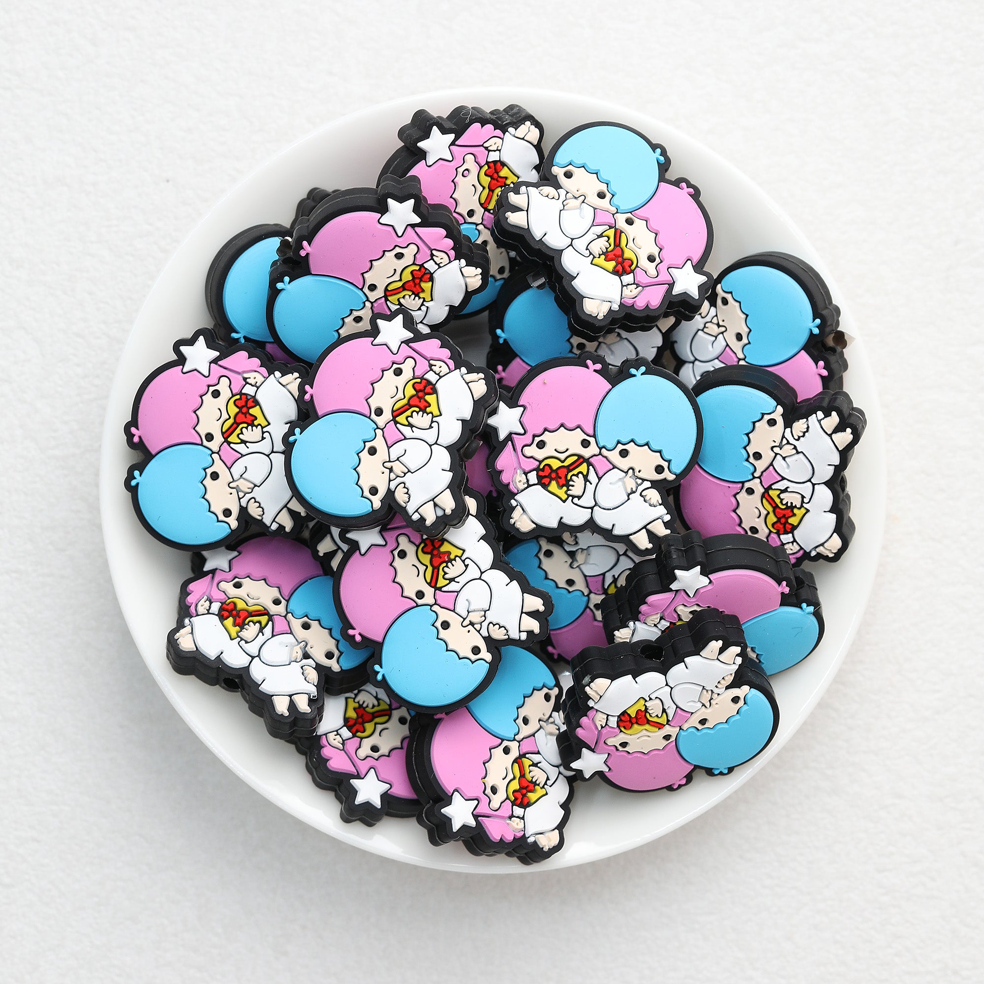  Valentine Pink Blue Gemini Silicone Focal Beads 20Pcs 2