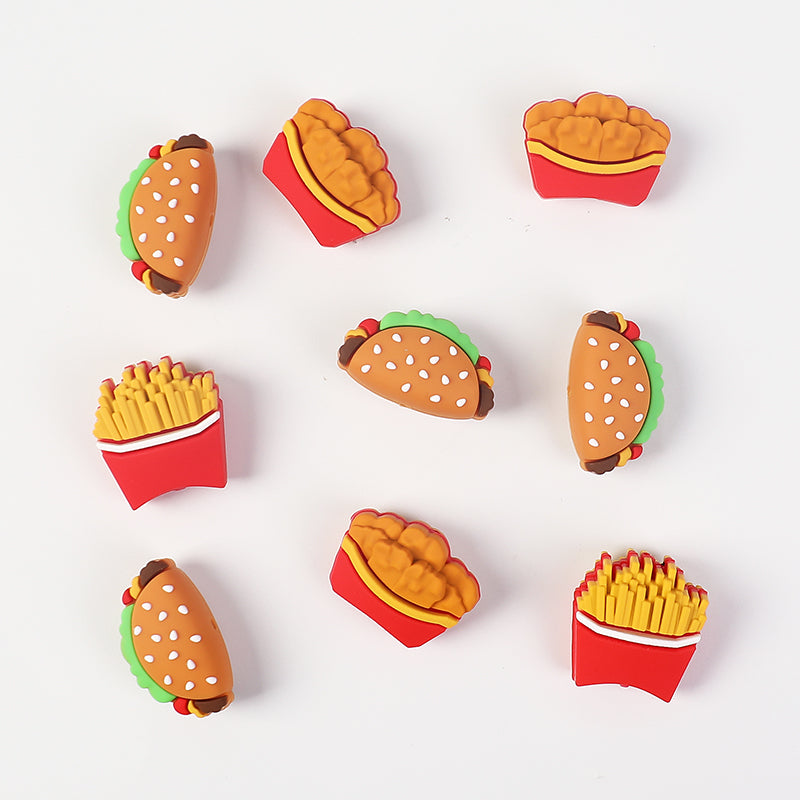 Silicone 3D Focal Beads Fast Food Chicken Nuggets French Fries Taco Pizza 20pcs 2