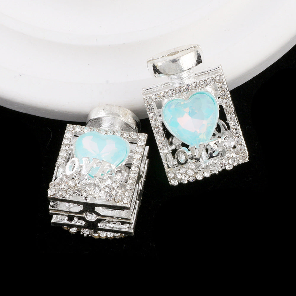 Fancy Alloy Perfume Bottle Charm Beads with Heart and Rhinestones 2pcs 7