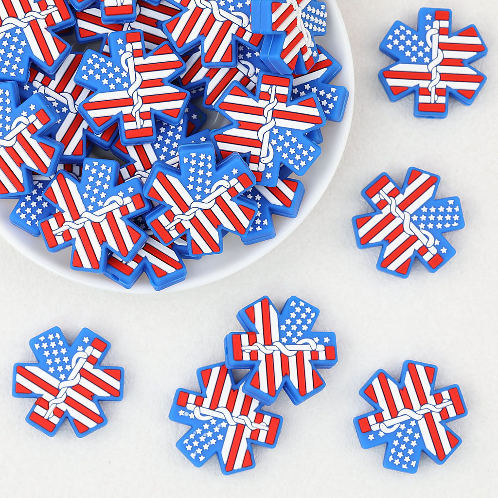 Patriotic Medical Symbol Silicone Focal Beads 20 pcs