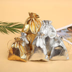 Cloth Drawstring Pouches Gold Silver Mixed Sizes 5pcs