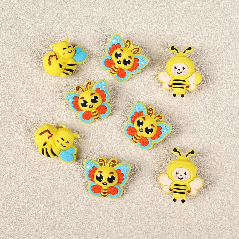 Silicone 3D Focal Beads Bee Butterfly Cheerful Faces Vibrant Colors 7