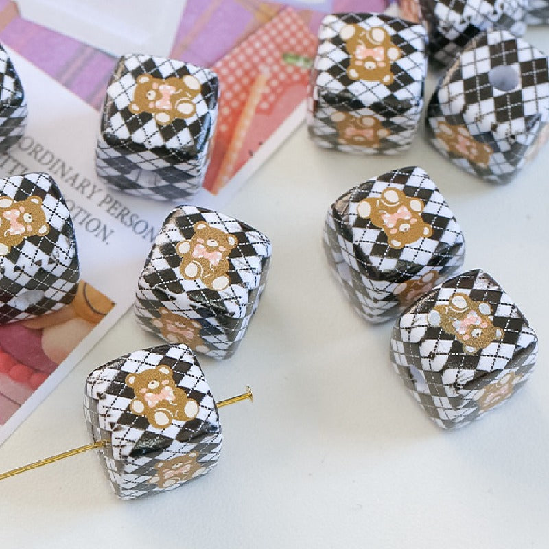Cherry Bear Rabbit Square Acrylic Beads 14mm Playful Pattern 5pcs 12