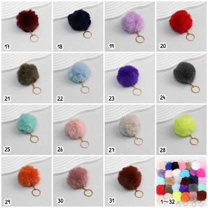 Pom Pom Keychain Plush Violet Faux Fur Ball Gold Ring 8cm