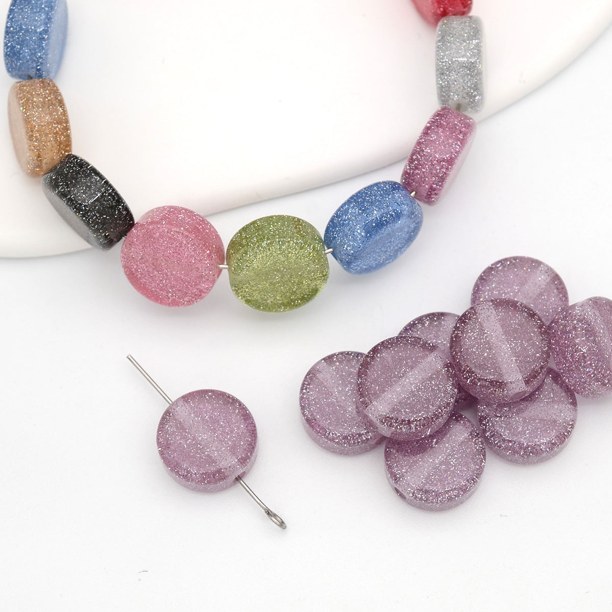 Glitter Flat Round Resin Beads 12mm Shiny Sparkle Colors 50pcs 11