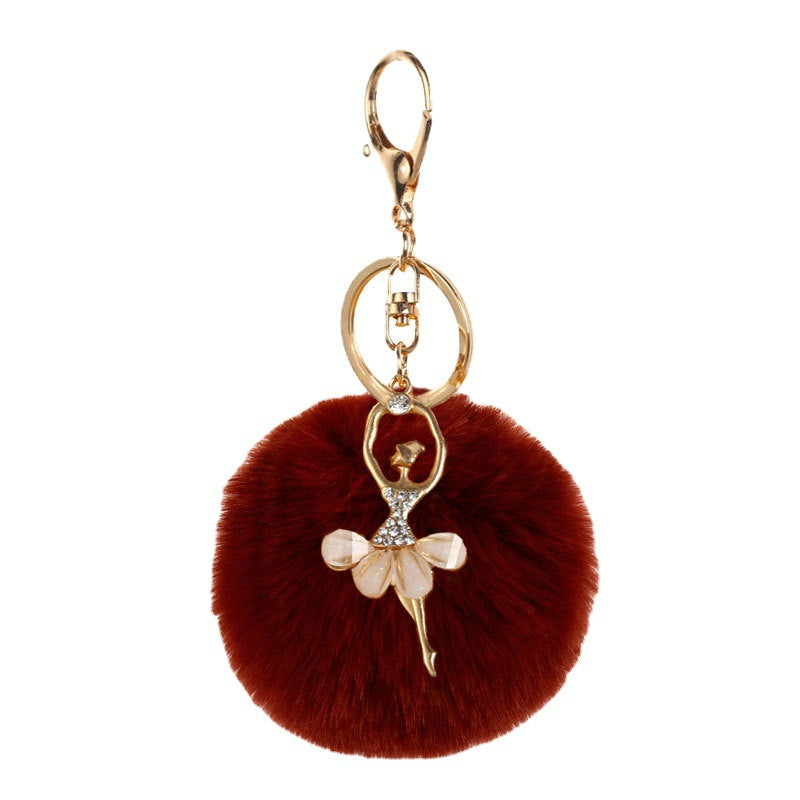 Pom Pom Keychain Alloy Ballet Girl Gold Tone with Rhinestones 4