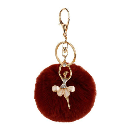 Pom Pom Keychain Alloy Ballet Girl Gold Tone with Rhinestones 4
