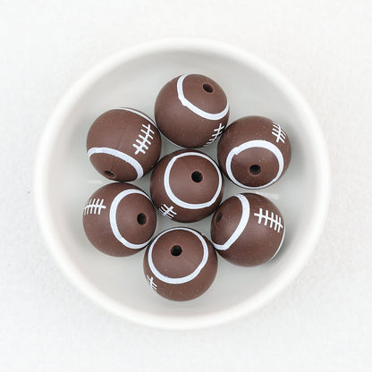 15mm Silicone Beads Sports Ball Printed Soccer Football Volleyball 10pcs - 15mm rugby beads 1