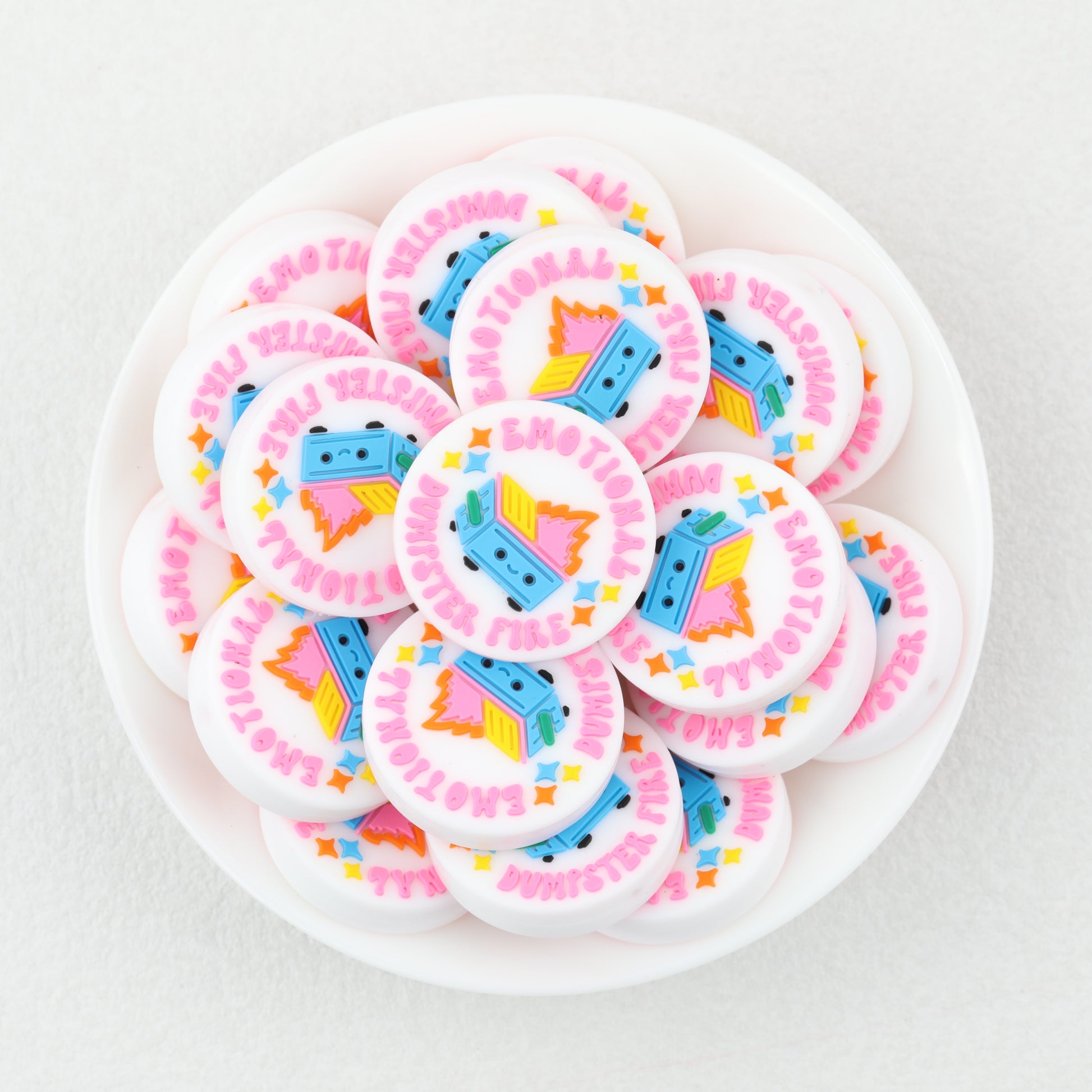 Pink Round Silicone Focal Beads Fire Flame Design 20pcs