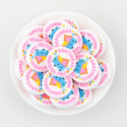 Pink Round Silicone Focal Beads Fire Flame Design 20pcs