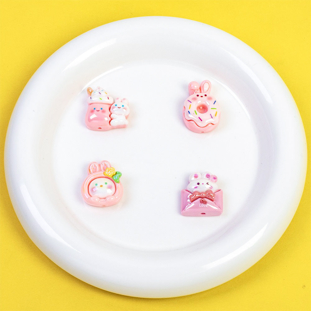 Plating Cute Bunny Donut and Envelope Resin Beads Glossy Pastel 10pcs 2