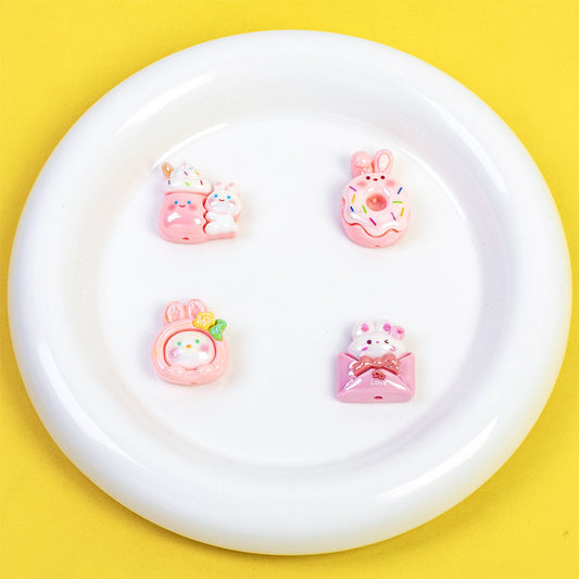 Plating Cute Bunny Donut and Envelope Resin Beads Glossy Pastel 10pcs 2