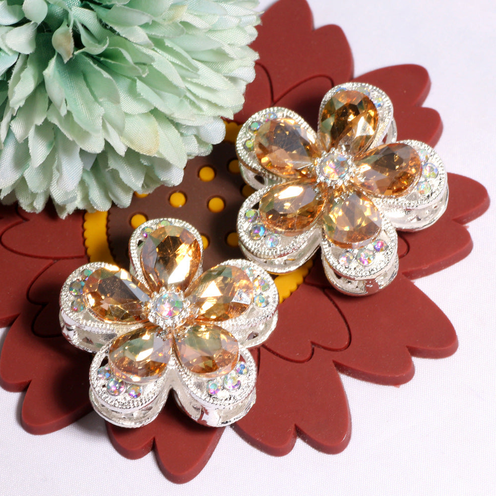 Double Layer 37mm Flower Rhinestone Beads with Alloy Base 2pcs 11