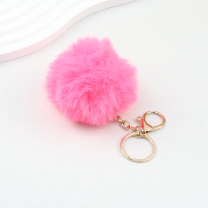 Pom Pom Keychain Fluffy Imitation Rex Rabbit Fur Ball 8cm With Lobster Clasp
