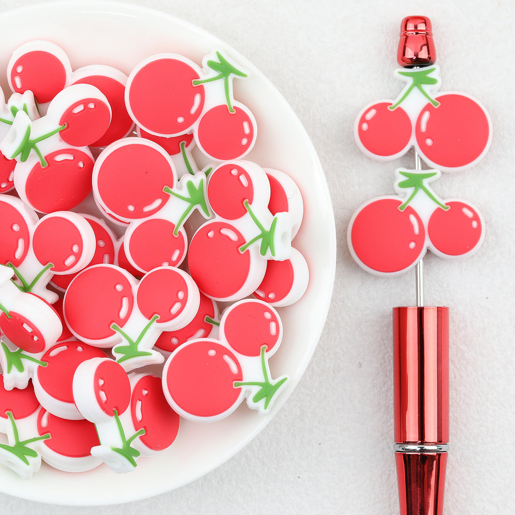 20Pcs Red Cherry Silicone Focal Beads 